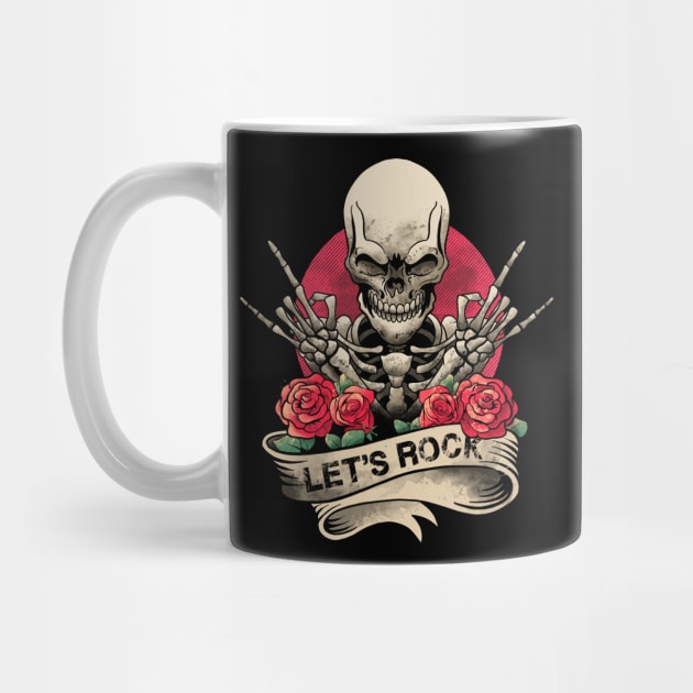 Lets Rock Rock&Roll Skeleton Hand Vintage Retro Rock Concert by MerchBeastStudio